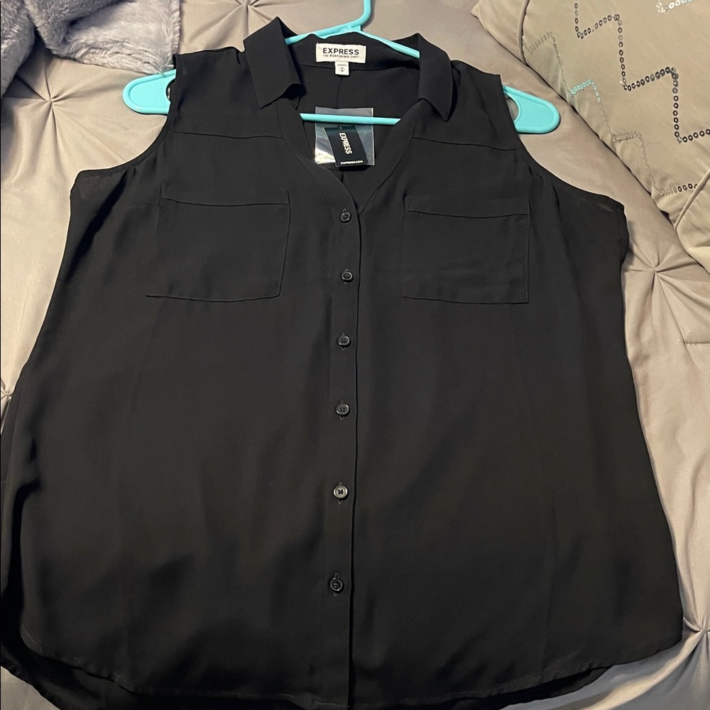 Express Women's Black Button Down Sleeveless Shirt